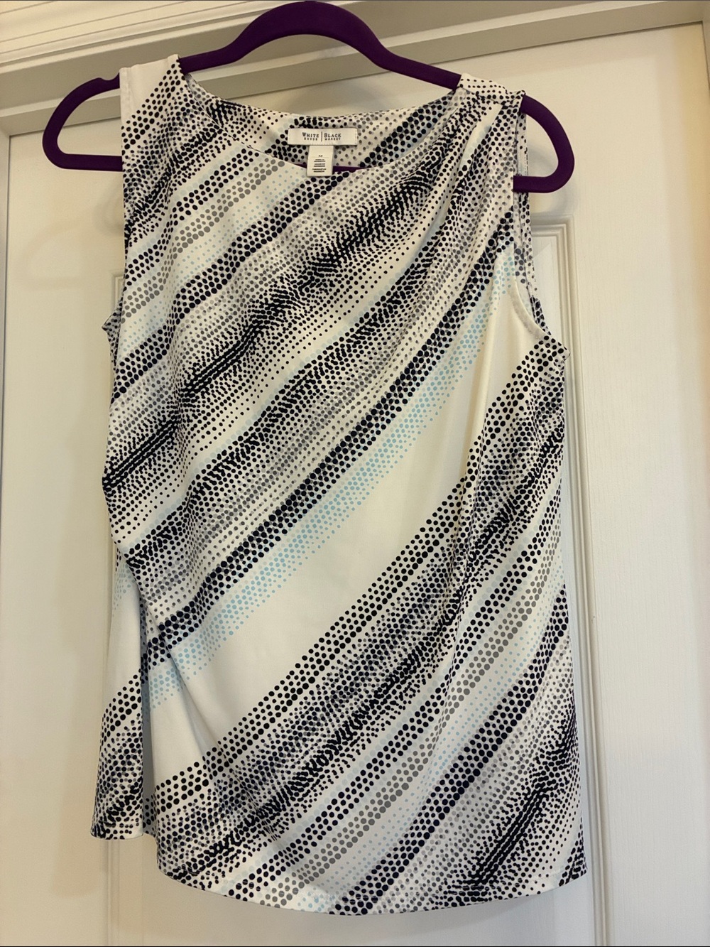 White House Black Market White and Black Dot-Stripe Sleeveless Tank
